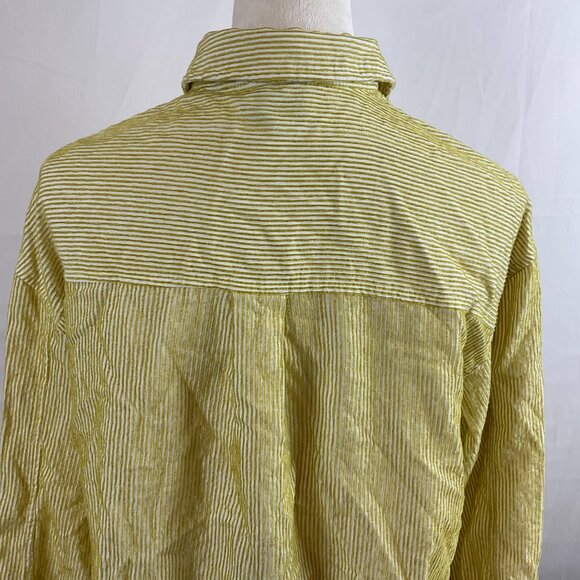 FRNCH Top S Chartreuse White Textured Stripe Cropped Button Front Long Sleeve - Picture 9 of 11